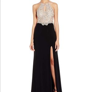 Black and Nude Beaded Prom Dress